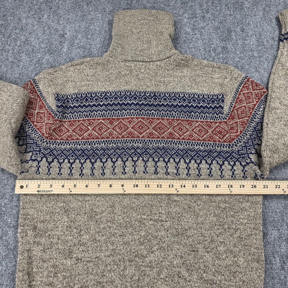 Vintage Cabelas Sweater Mens Large Beige Fair Isle Wool Mock Neck 1/4 Zip Ski - Picture 5 of 16